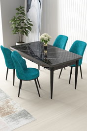 Hanah Home Juego de Mesa y Sillas de Comedor de 5 Piezas, Mármol Negro y Turquesa
